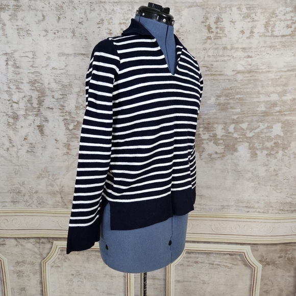 Cyrus XS Navy White Striped Sweater Nautical Pullover Collared V-Neck Resort - Picture 6 of 8
